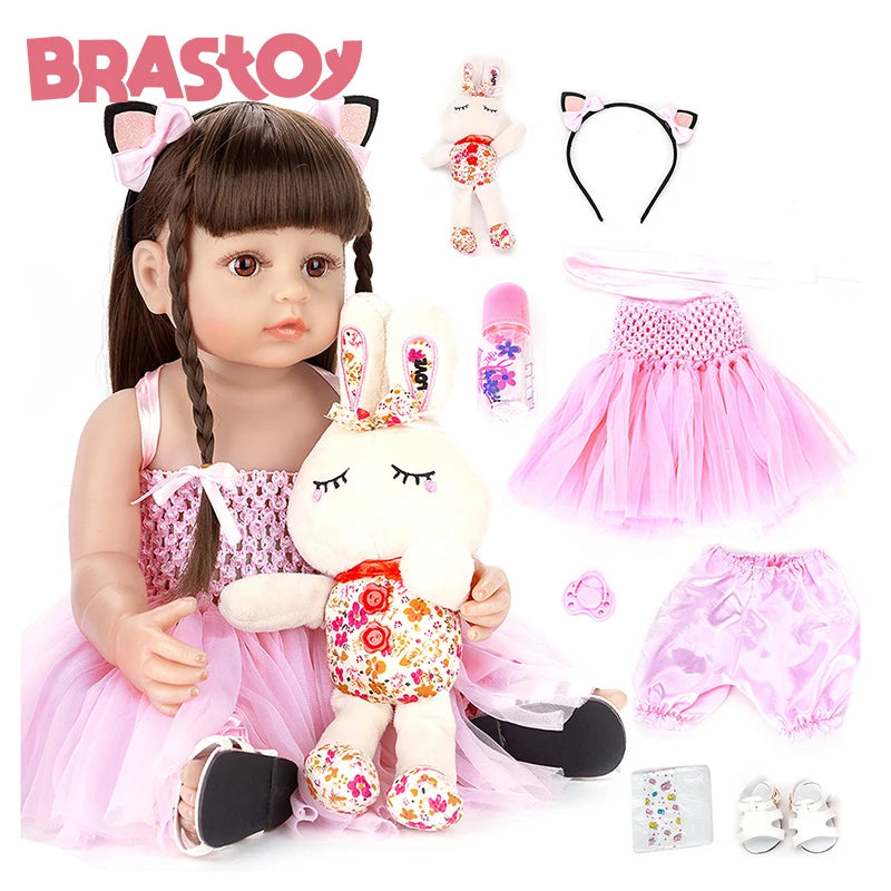 Boneca Bebê Reborn Menina 55cm Corpo de Silicone Pode Tomar Banho